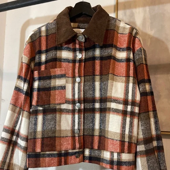 🎁New Oversized Plaid Jacket with Corduroy Collar🎁 - Picture 4 of 15